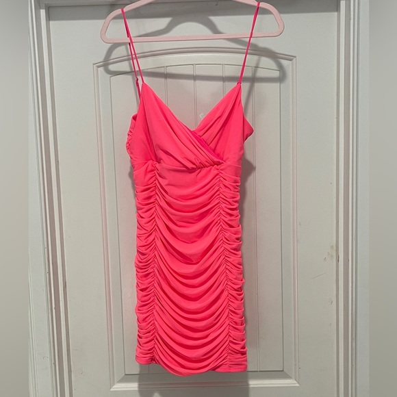 Cicely Mesh Bodycon Dress in Neon Pink - NEW - Picture 1 of 5